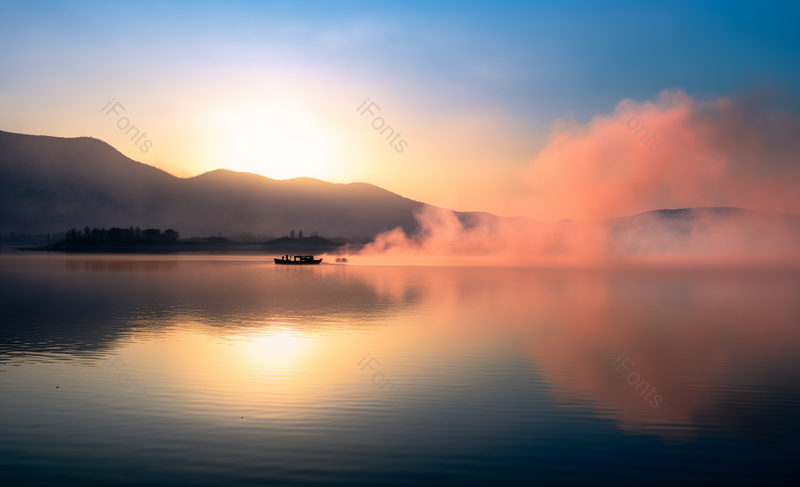 辽阔自然风景云雾缭绕湖水湖泊,高清,摄影图,摄影图片,图片大全,摄影图免费下载